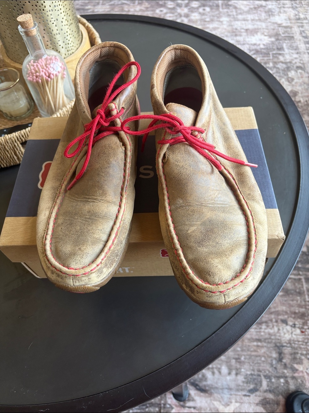 Twisted X Tan Leather Chukka Boots with Red Laces